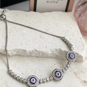 Evil eye sterling silver and blue bracelet